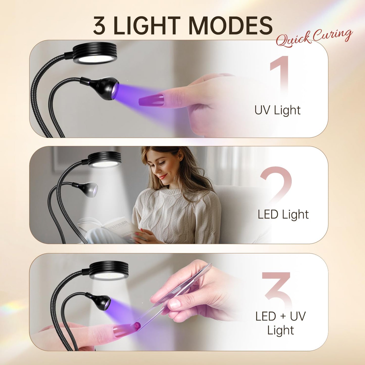 AORAEM LED Nail Lamp Double-Headed U V LED Light Quicky-Dry Nail Manicure Dryer Curing Light with Portable Gooseneck and Clamp Flash Cure U V Light for Gel Nails Professional Home DIY Salon Black