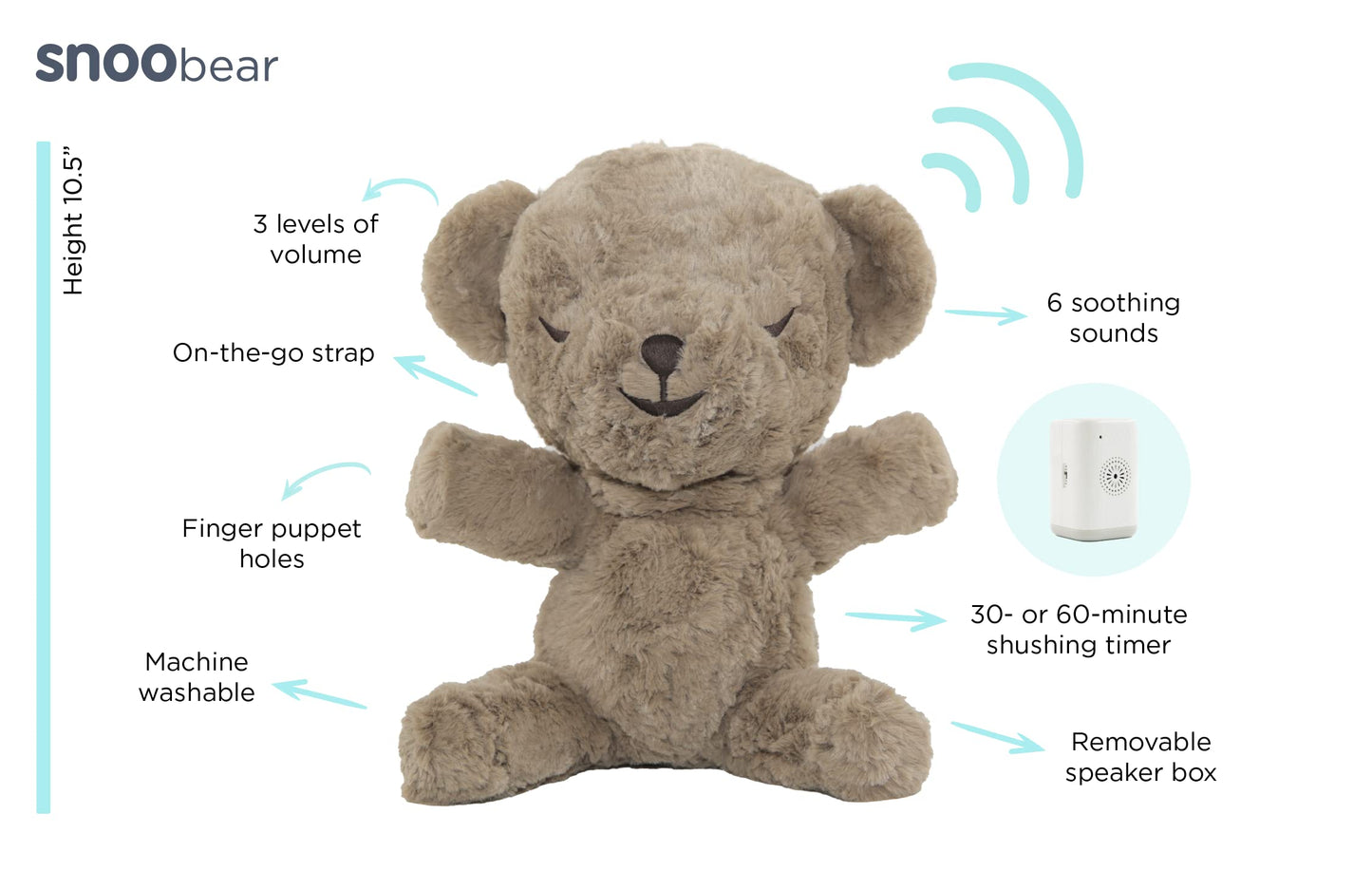 SNOObear White Noise Machine - Cry-Activated Plush Baby Sleep Soother - Cocoa Plush