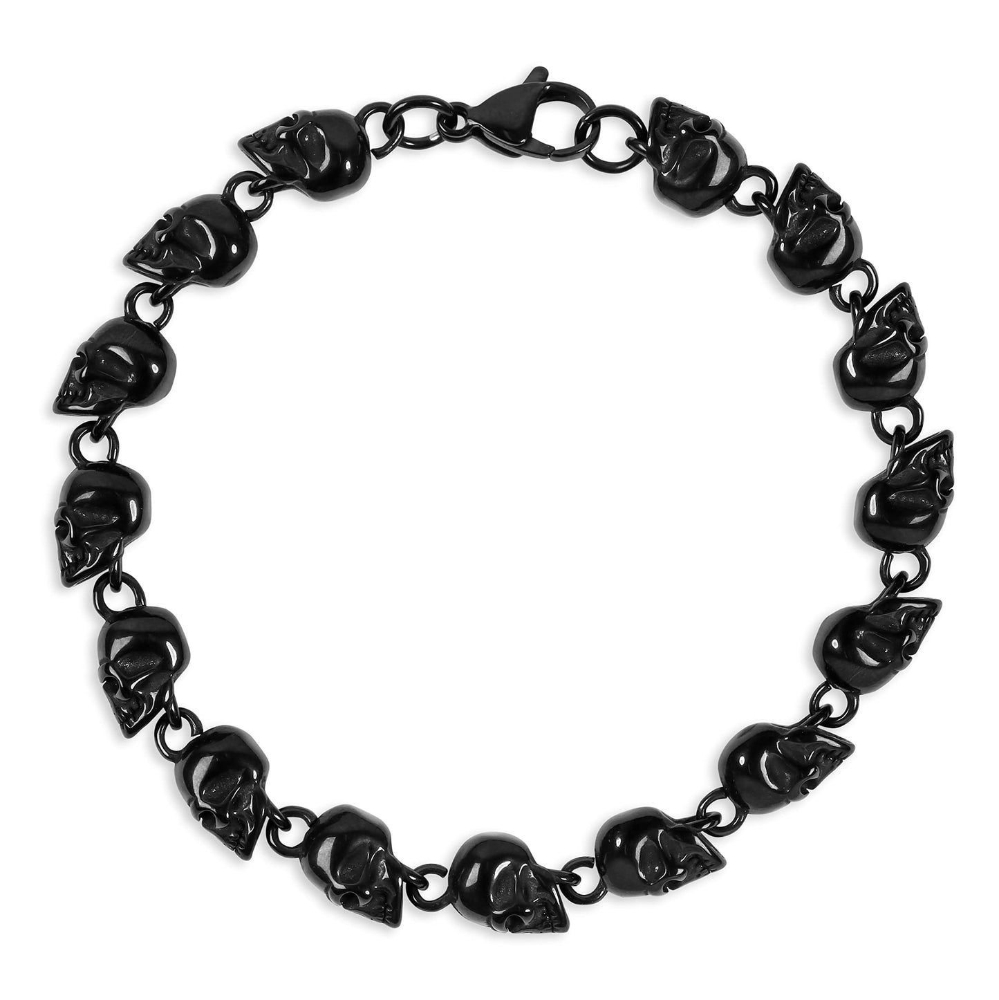 HAQUIL Stainless Steel Black Plated Skull Bead Linked Bracelet for Men and Women, Skull Jewelry Gift