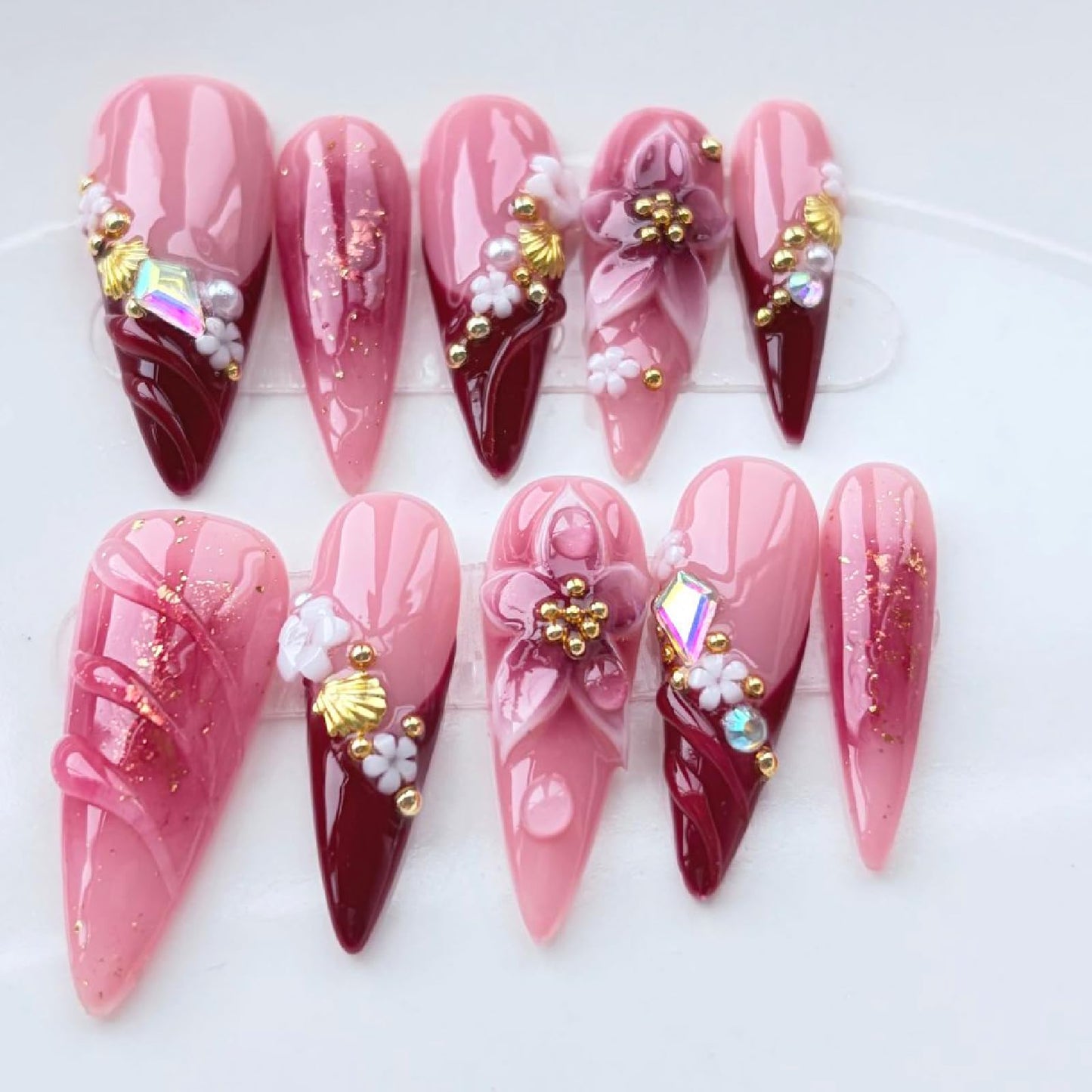 Threelegscat Handmade Press on Nails Long Almond Shape Fake Nails Stiletto Nail With Design for Women and Girls 10pcs Size M Pattern St1161