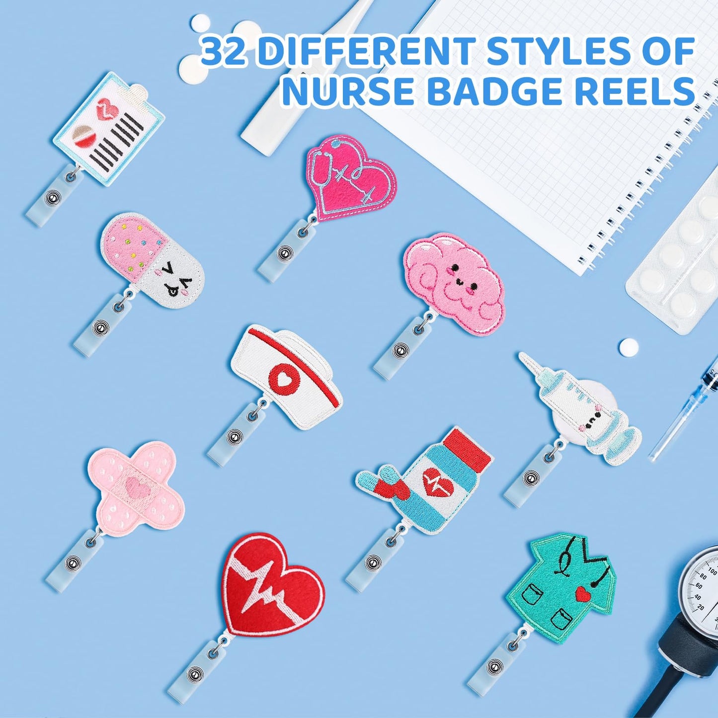 32 Pcs Nurse Badge Reel Retractable Felt Funny Nursing Badge Holder Medical Name ID Clips for Nurse Student National Nurses Week Holiday Office Gift (Alligator Clip)