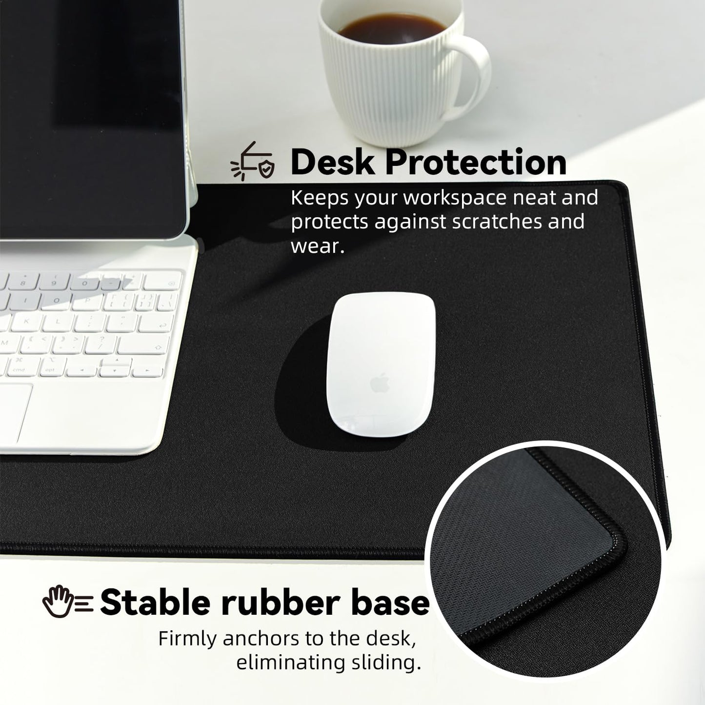Reniteco Large Gaming Mouse Pad with Durable Stitched Edges, Non-Slip Rubber Base, Big Computer Keyboard Mouse Mat Desk Pad for Home Office Gaming Work, 11.81"x27.56"x0.08", Black