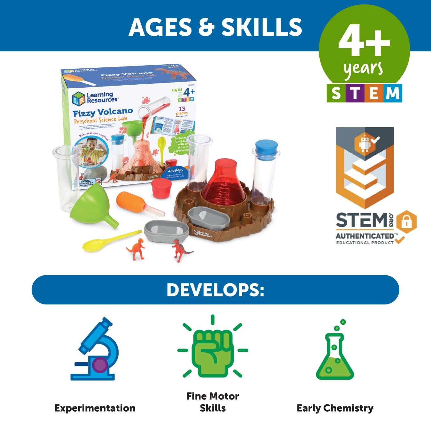 Learning Resources Fizzy Volcano - 13 Pieces, Ages 4+, Preschool Science Lab Kits, Experiments STEM Toys For Kids, Classroom Must Haves
