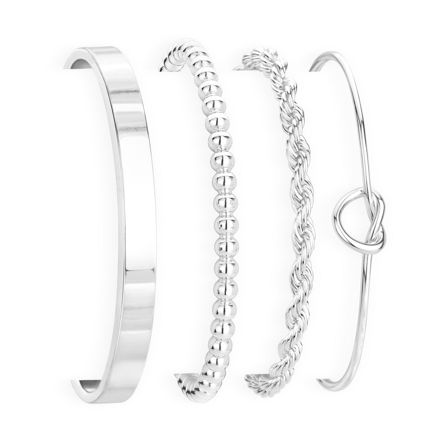 Silver Cuff Bracelets Stack for Women, Silver Plated Bangle Link Chain Bracelets, Trendy Waterproof Jewelry Gifts Adjustable