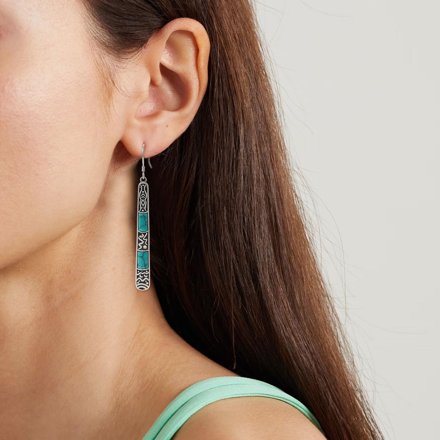 DOLIOX Genuine Turquoise Dangle Earrings for Women 925 Sterling Silver Gemstones Bar Earrings Southwest Boho Native American Style for Her Wife Mom