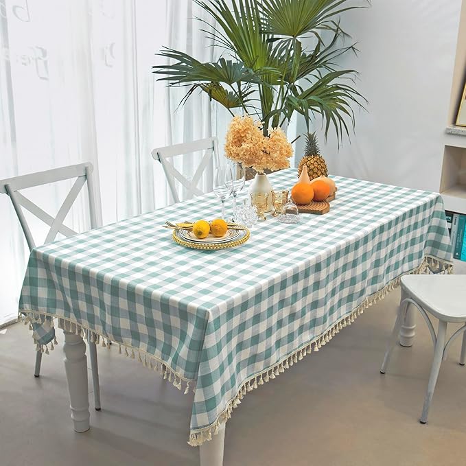 Checkered Rectangle Tablecloth, Heavy Weight Cotton Gingham Table Cloth Plaid Table Cover for Spring Summer Picnic Kitchen Dinner Restaurant Outdoor Easter Party（55x70,Aqua