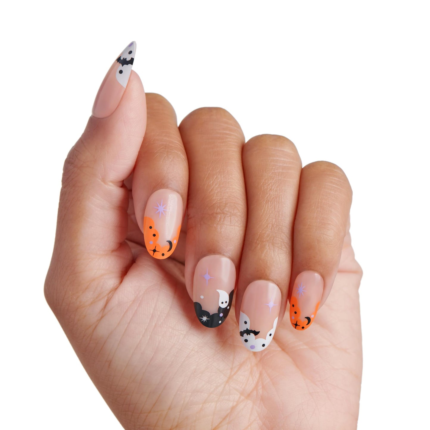 KISS imPRESS Halloween Press On Nails, ‘The Creeps’, Multicolored, Medium Oval, Glossy Finish, No Glue, Glow-In-The-Dark, Includes Prep Pad, Mini Nail File, Manicure Stick & 30 Fake Nails