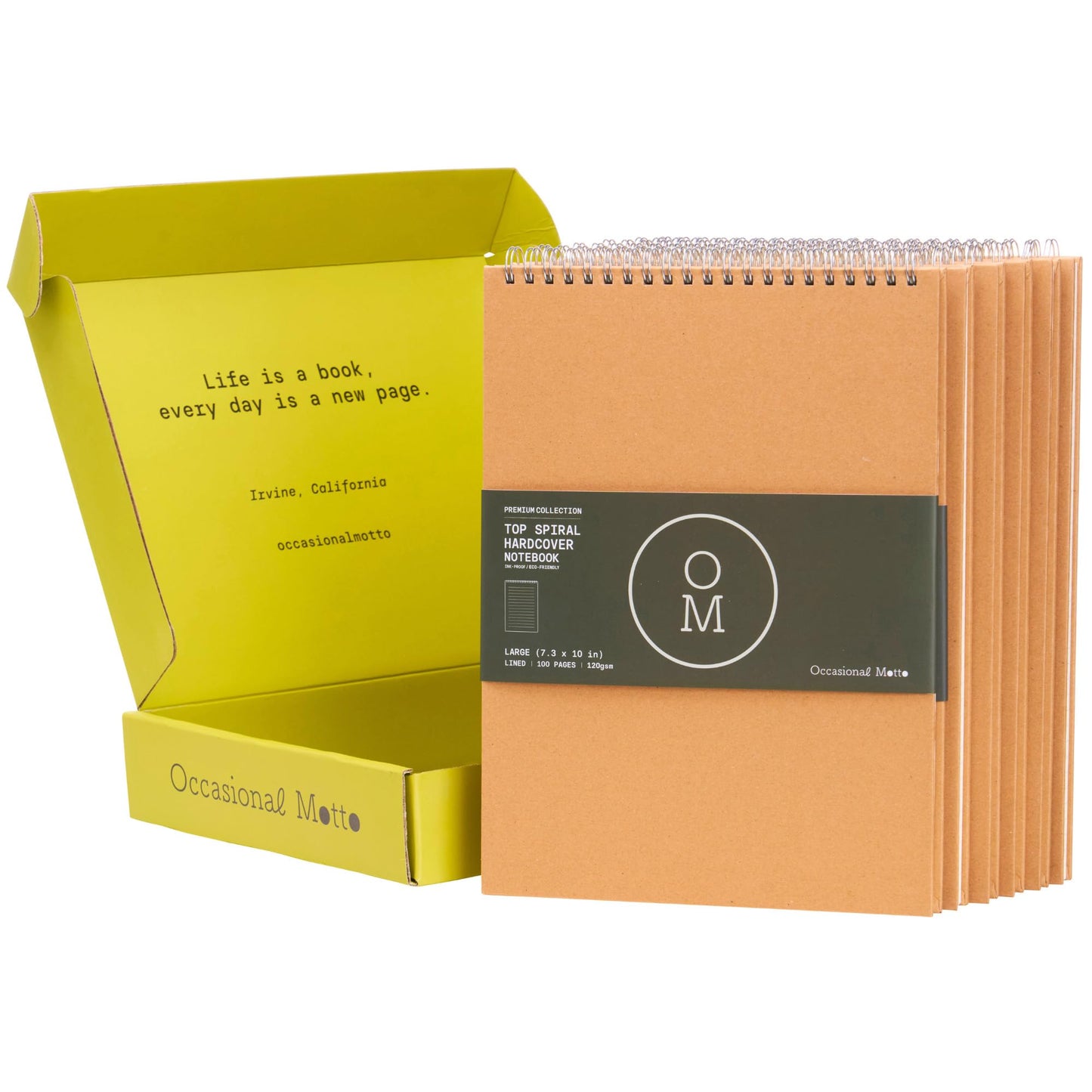 Occasional Motto 6-Pack Lined Premium Hardcover Top Spiral Notebooks | Sturdy Front and Back Hardcovers & 120GSM Paper (50 Sheets / 100 Pages Per Book) (Large - 7.3 x 10 inches)