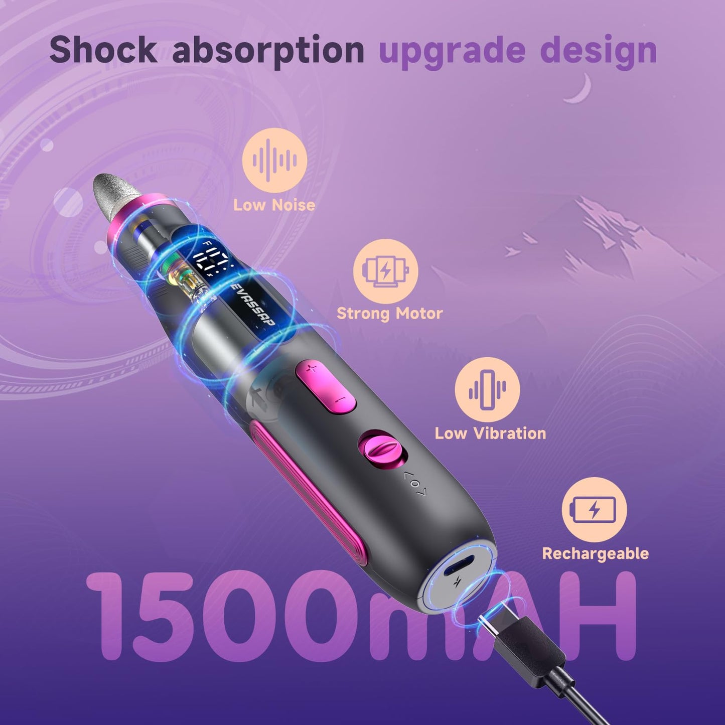 Professional Nail Drill,Electric Nail File kit for Acrylic Gel Nails,Electric Manicure and Pedicure Tools,10 Speeds Nail Care Gift for Trimmer,Grinder,Buffer(Black)