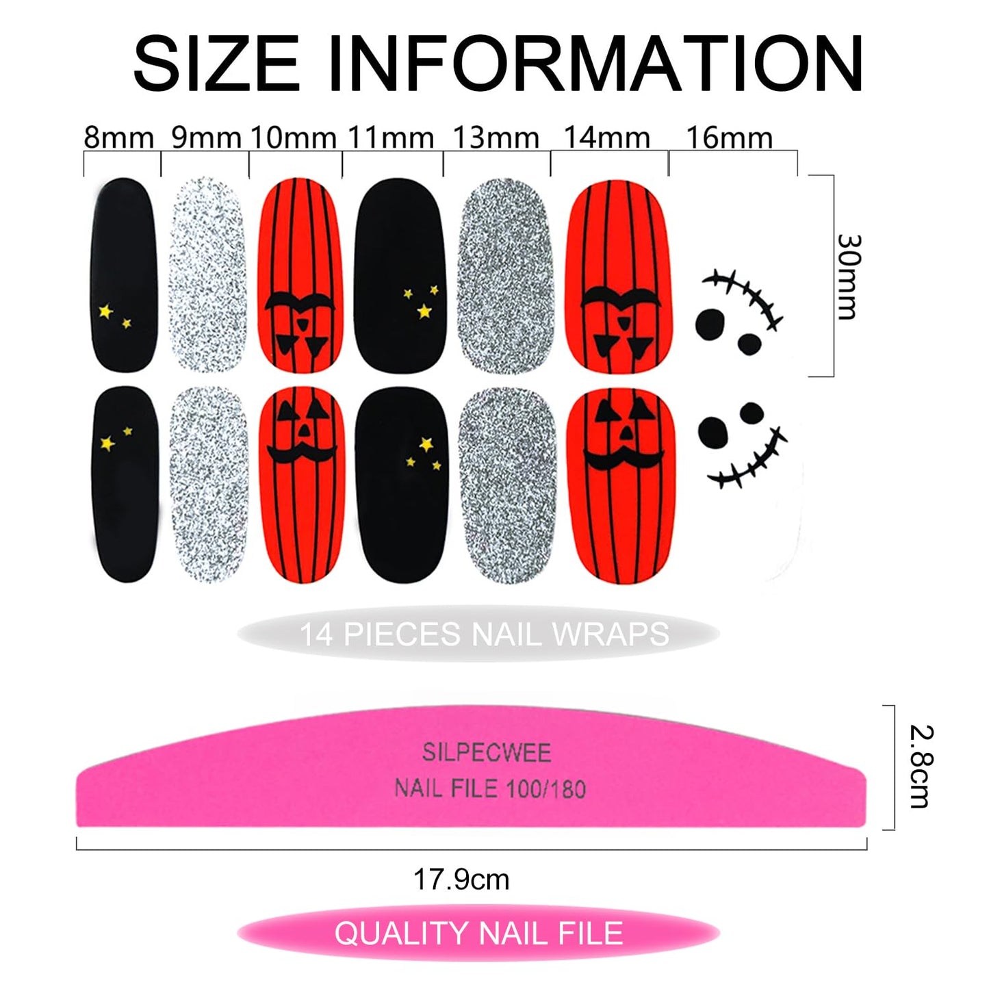SILPECWEE 20 Sheets Nail Polish Stickers Halloween Christmas Nail Wraps Holiday Self Adhesive Nail Polish Strips for Women Press on Fingernails Manicure Stickers with 1pc Nail File