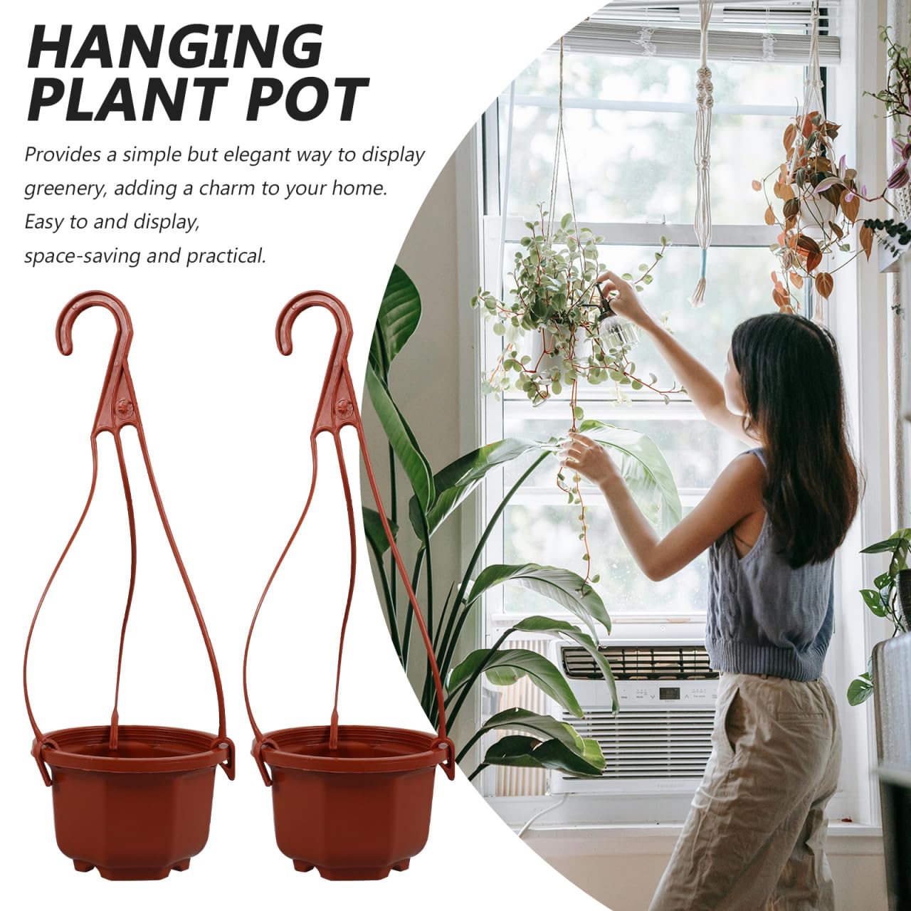 YARNOW 10 Pack Plastic Hanging Planters with Drainage Holes & Chains, 3.5 Inch Hanging Pots for Plants Indoor Balcony Garden Patio