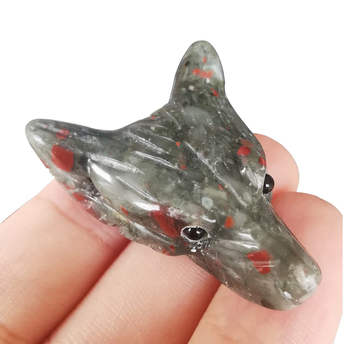Bacatgem Natural African Bloodstone 1.37 inchs Wolf Head Pocket Crystals and Healing Stone Figurine,Haped DIY-Jewelry Pendant