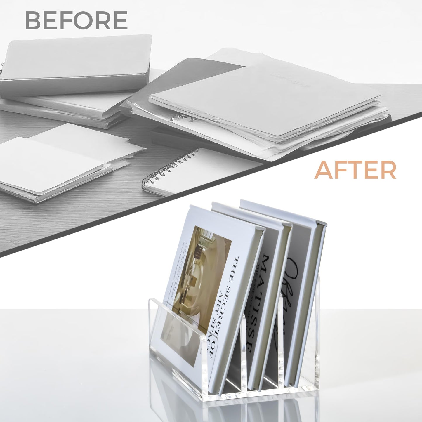 AIMOLLY 3 Compartments Clear Acrylic Mail Holder – Vertical Letter Sorter & Multifunction Desk Organizer for Bills, Documents, Notebooks – Modern Office/Home Envelope File Rack