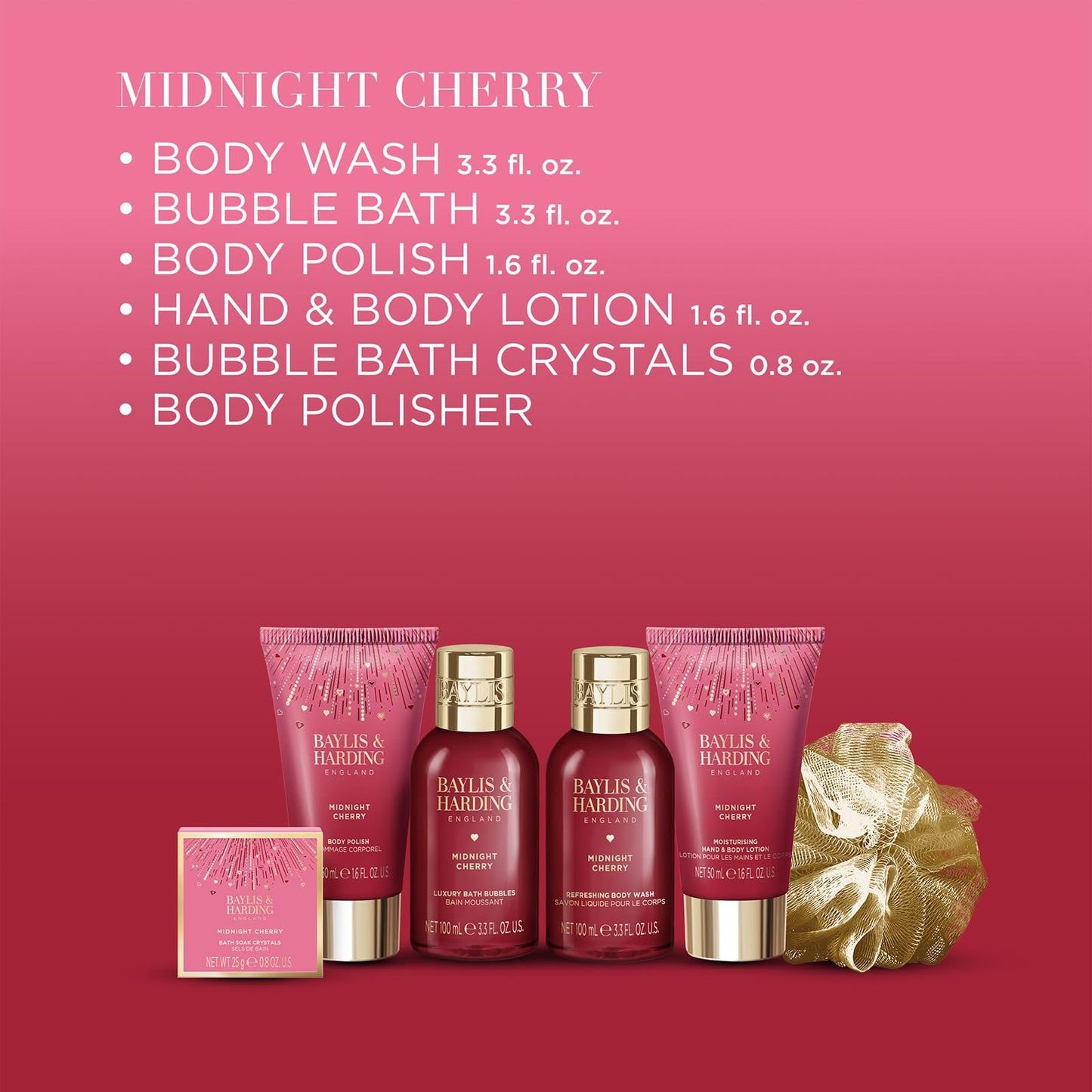 Baylis & Harding Midnight Cherry Luxury Pamper Present Gift Set - Vegan Friendly