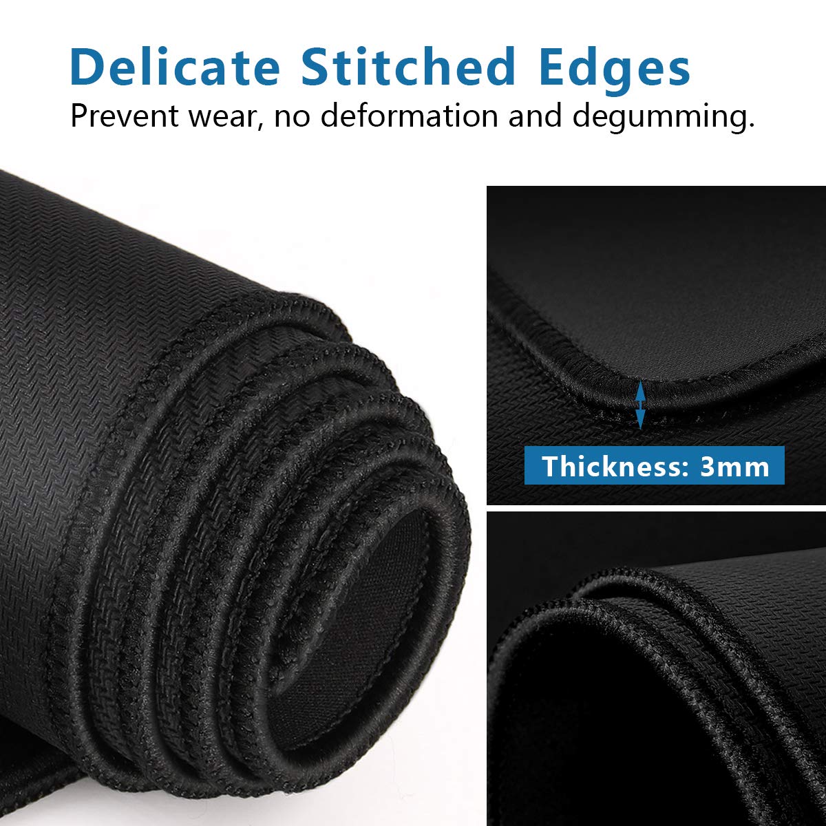 Large Mouse Pad- 31x12 in. XL Mousepad Keyboard Pad with Stitched Edges, Uitra-Smooth Mouse Mat & Non-Slip Rubber Base, Gaming Mouse Pad for Gamer, Office & Home, Black