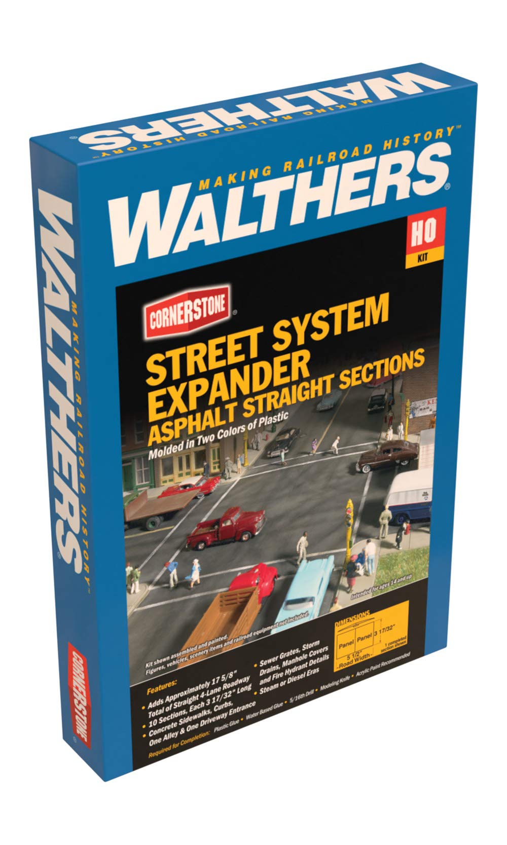 Walthers Cornerstone Asphalt Street System-Straight Sections pkg(10) with Accessories 933-3195 HO Scale Model Railroad - Scenery Kit