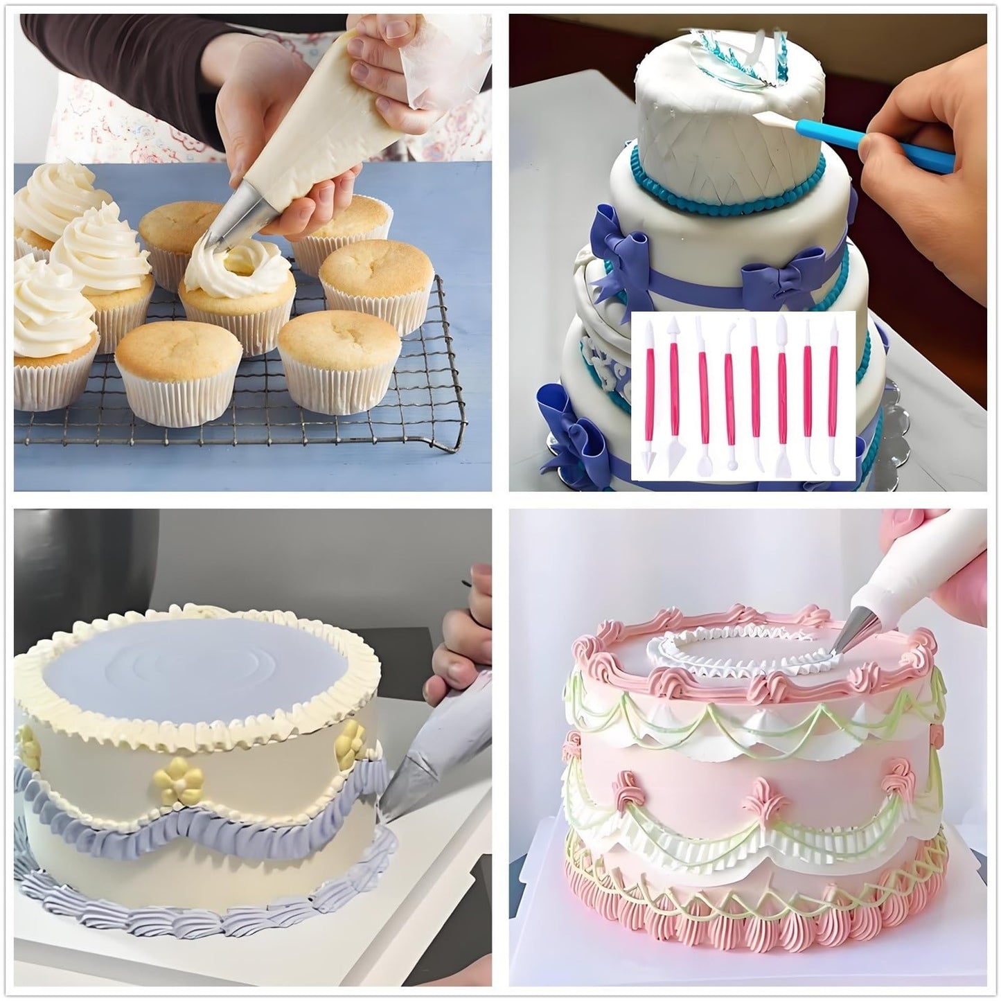 YOQXHY Cake Decorating Kit, 390 Pcs Baking Supplies Tools with Cake Turntable, Leveler, 55 Numbered Icing+Skirt Tips, 2 Spatulas, 3 Scrapers, 100 Pastry Bags,150 Cupcake Liners & More, (Pink)