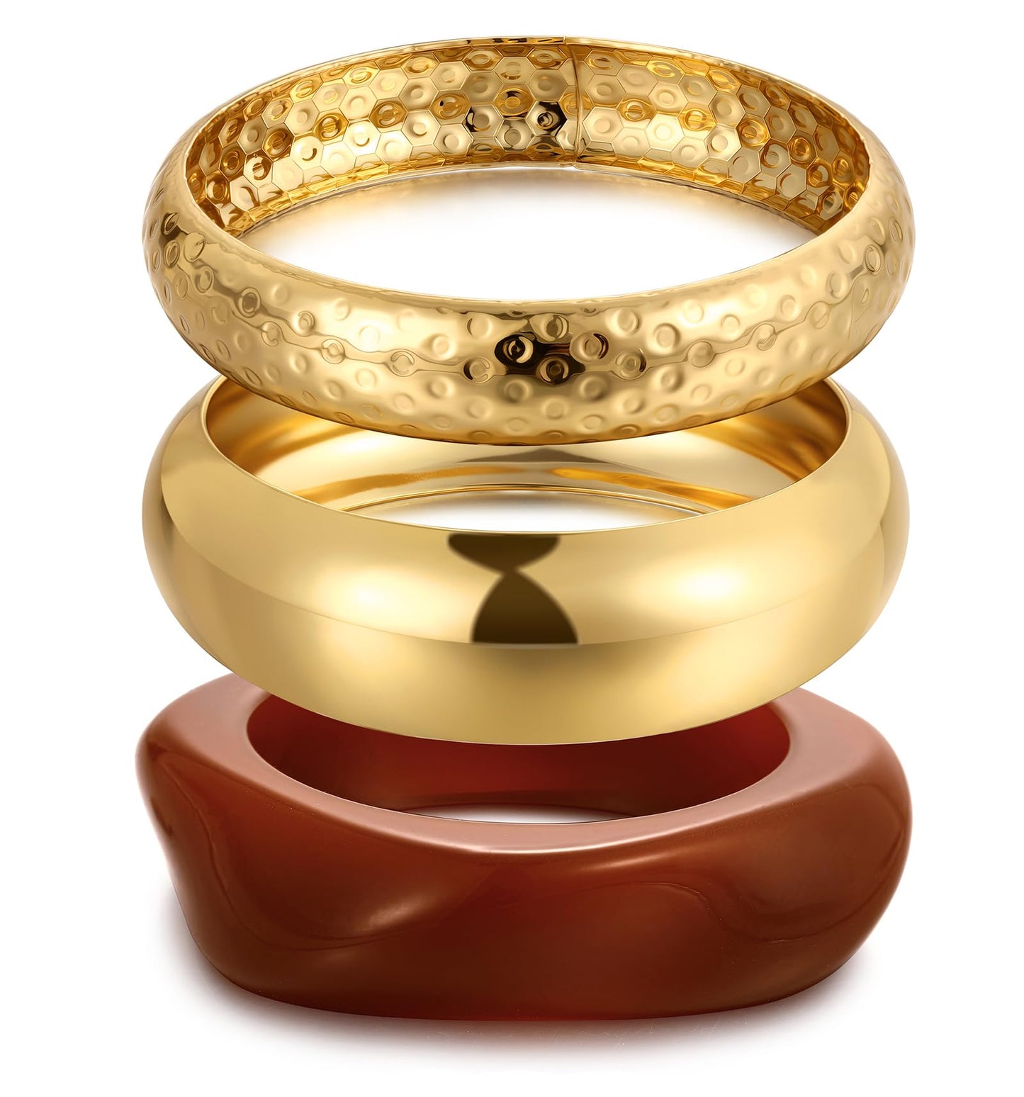 Chunky Gold Bangle Bracelets for Women, Dainty 14k Gold Plated Big Stackable Bangles Set, Trendy Statement Cuff Bracelet Stack Fashion Jewelry Gifts (Gold & acrylic bangles)