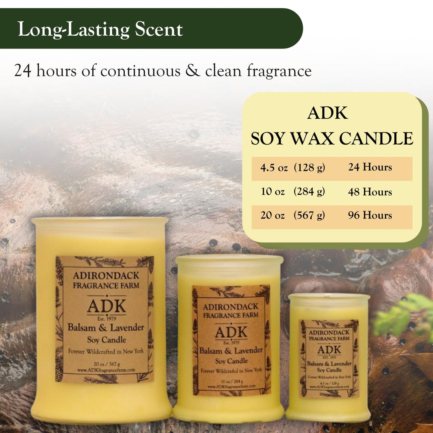 ADK Balsam & Lavender Scented Candle, 4.5 Oz Aromatherapy Candle, Proudly Poured in The USA, Natural Wax for Relaxation and Home Décor, for Gift, Kitchen, and Living Spaces