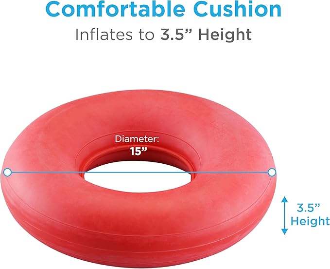 NOVA Inflatable Donut Cushion, Easy to Inflate and Deflate Seat Cushion, Durable Rubber and Easy to Clean,Red 18 Inch (Pack of 1)
