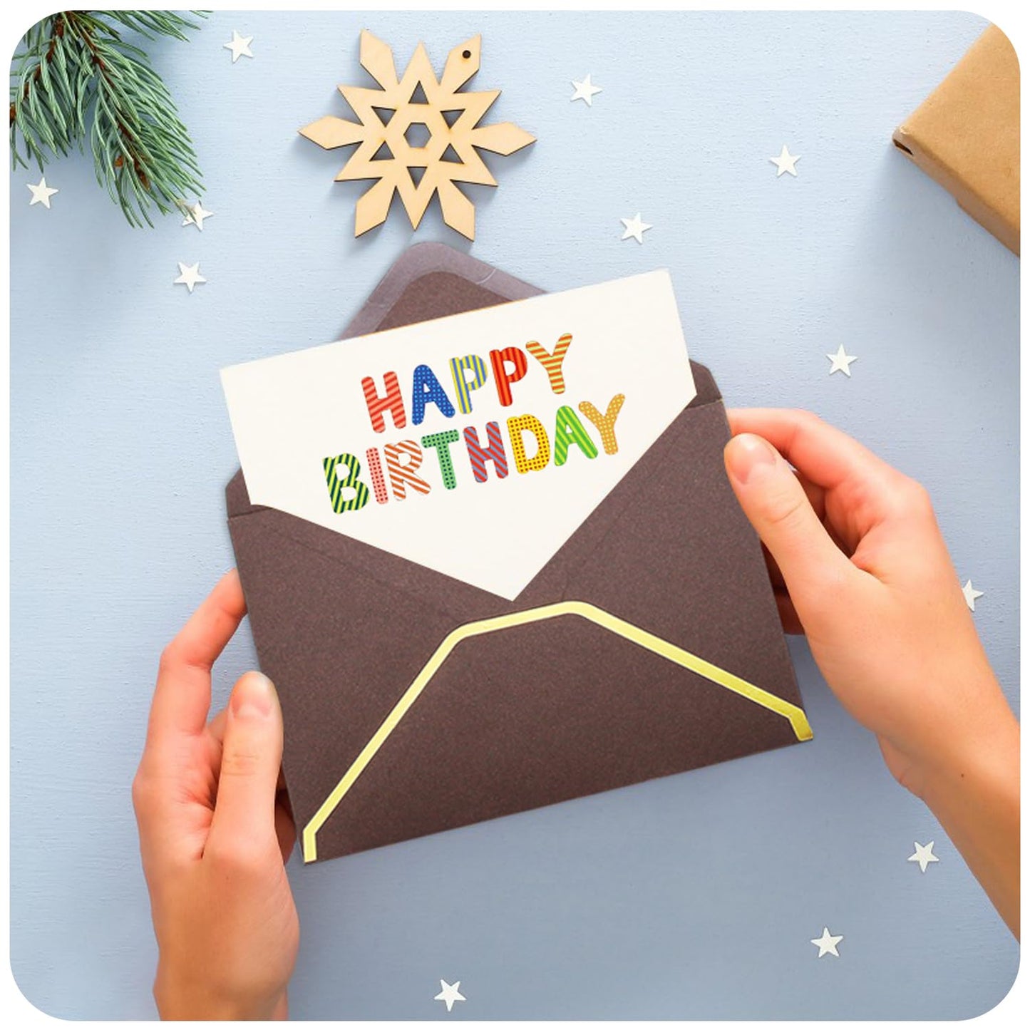szkoo 100 Pack 5x7 Envelopes, Coffee A7 Card Christmas Envelopes V Flap Envelope Gold Borders for Invitations, Weddings, Parties & Greeting Cards