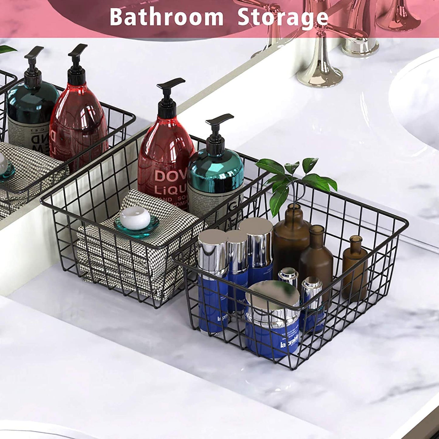 HDYOUDO Metal Black Large Wire Basket Food Storage Organizer,pantry organizers and storage for Organizing Kitchen Cabinets potato onion, 4 Pack