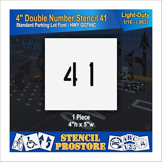 Pavement, Curb, and WheelStop Stencils - 4 inch Double Number Stencil - (41) - 4" x 4" x 1/16" (63 mil) - Light-Duty