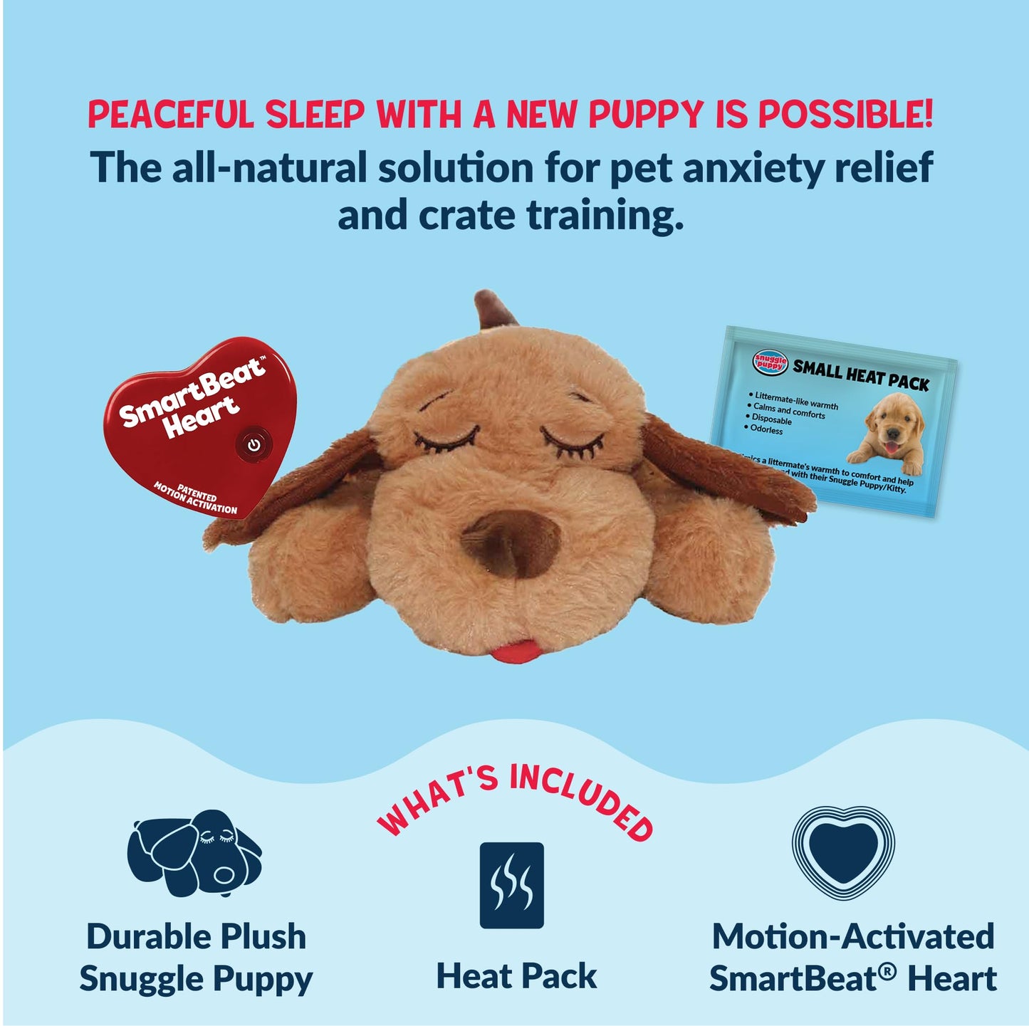 Snuggle Puppy Junior, Heartbeat Puppy Toy for Small Breeds, Smaller Plush Dog Toy with Real-Feel Pulse, Designed for Crate Use and Early Routines - Biscuit