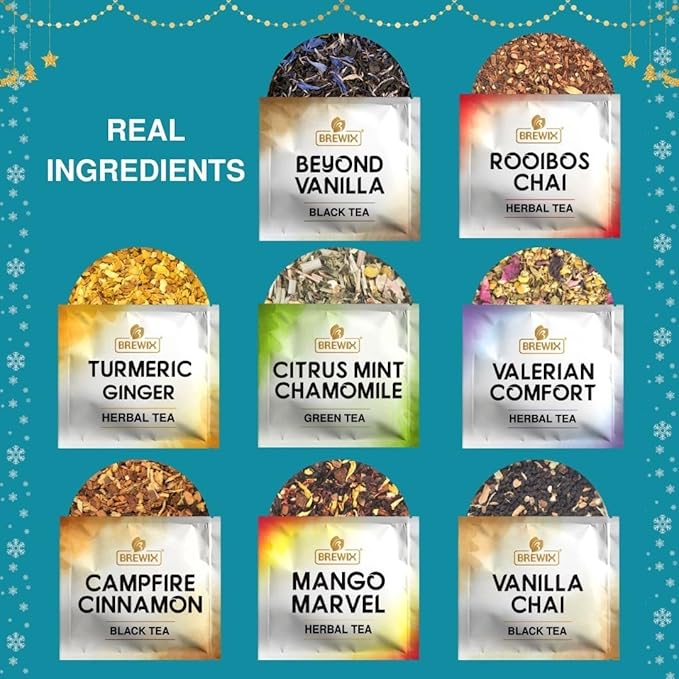 BREWIX, Tea Advent Calendar 2025 | 24 Delightful Black & Green Loose Leaf Teas - Holiday Gift Box | Christmas Advent Calendar 2025 for Adults | Gift Idea for Tea Lovers, Christmas Countdown Set | Holiday Variety Sampler for Tea Lovers