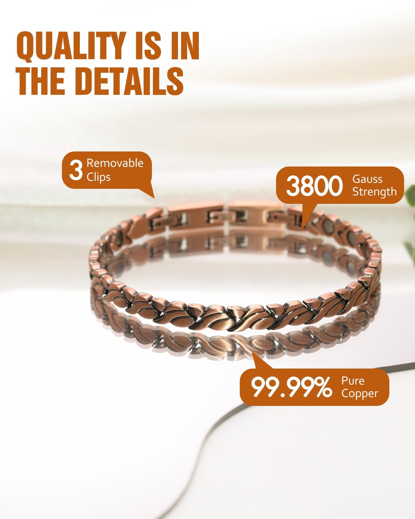 Jecanori 99.99% Pure Copper Bracelets for Women, Copper Magnetic Bracelets With Ring, Ideal Gift