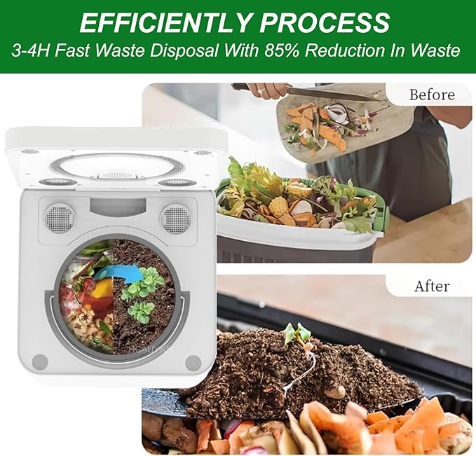 Food Waste Electric Composter,For Kitchen,Double Blade Grinding,2 Conversion Mods:Thermal Driving Mode/Biological Mode,220V