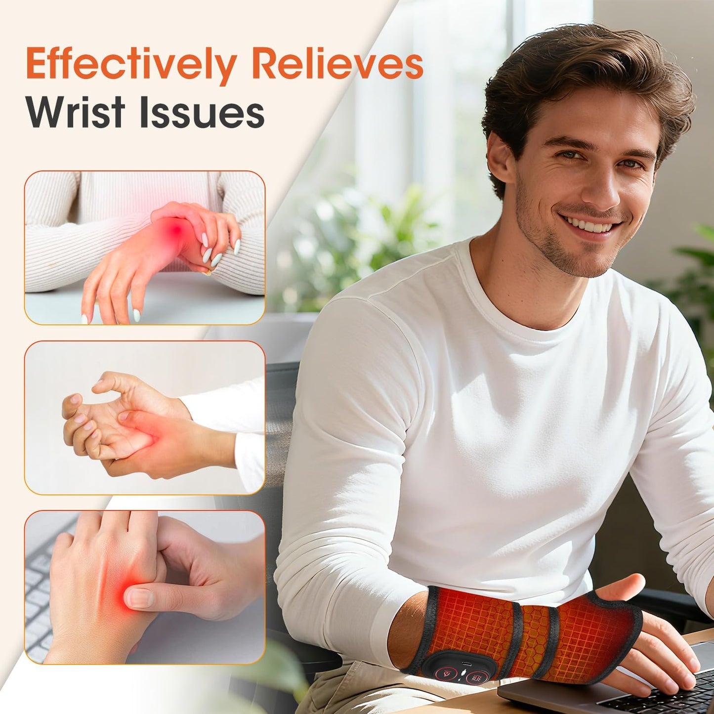 Cordless Wrist Heating Pad for Pain Relief, Rechargeable Wrist Massager for Carpal Tunnel,Heated Wrist Wrap for Arthritis Wrist Pain,Black