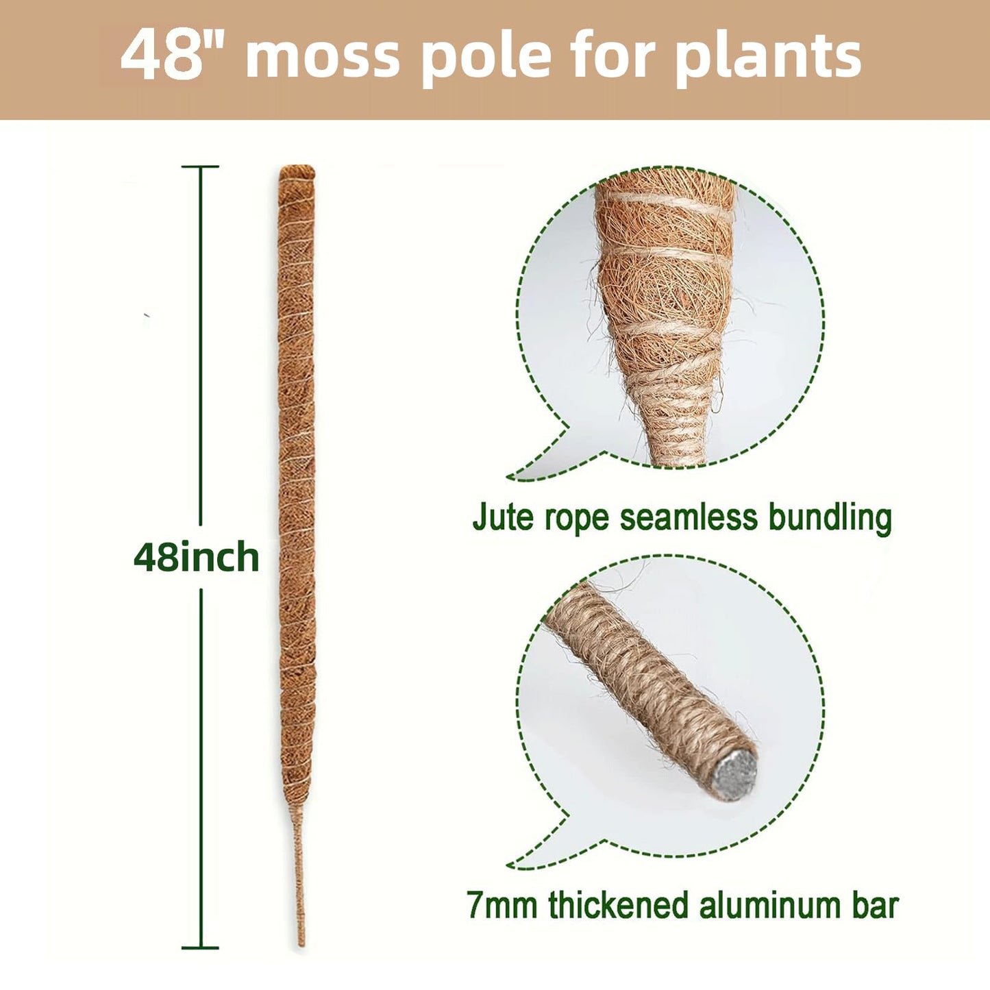 Moss Pole for Plants，Bendable Moss Pole for Plants Monstera，Handmade Coir Plant Support Stakes for Potted Plants, Pothos (48Inch)