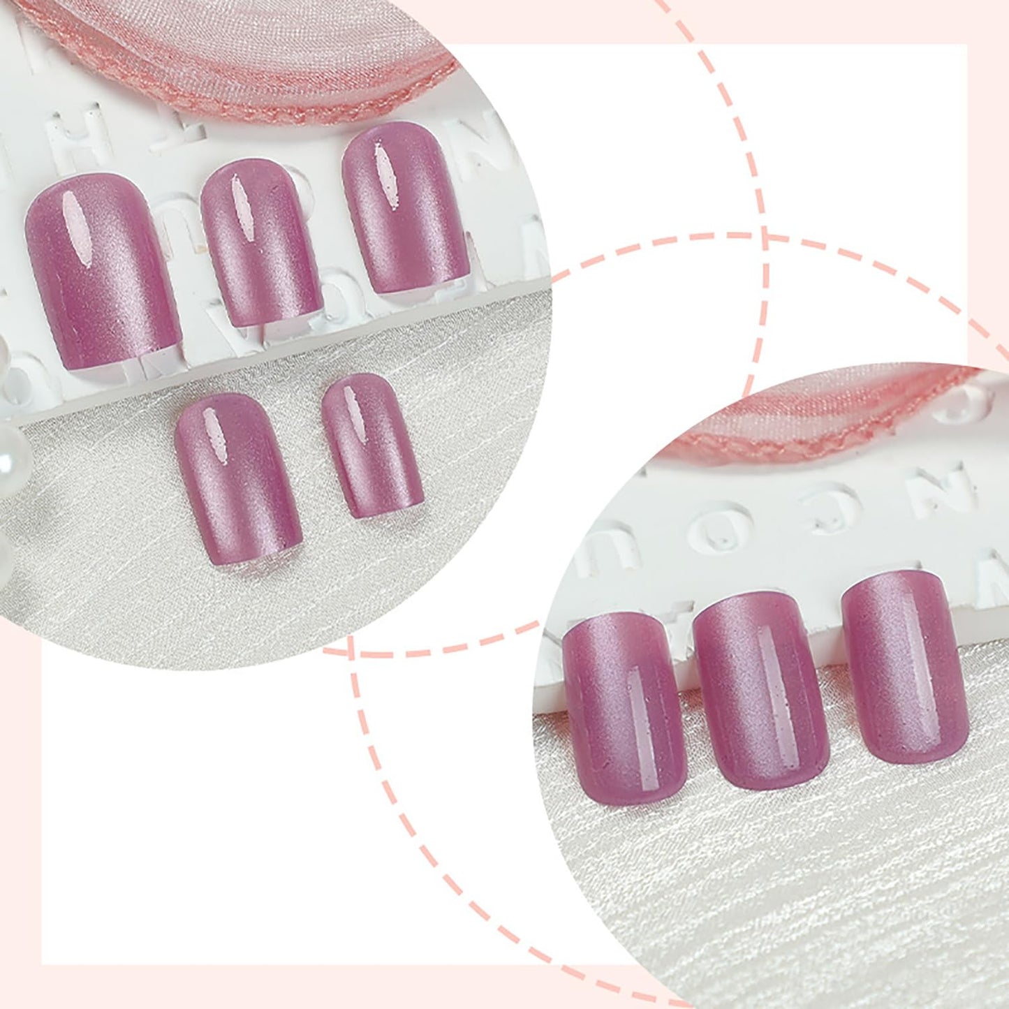 Short Square Press On Nails Pink Purple False Nails Glitter Fake Nails Press Ons Full Cover Stick On Nails Glossy Reusable Artificial Glue On Nails For Women Nail Decorations