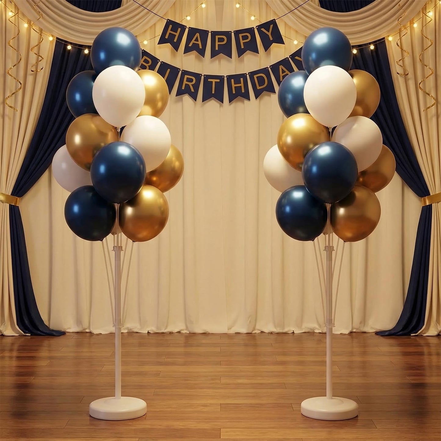 Balloon Column Kit for Floor- Set of 2,Balloon Columns with Stand, Base and Pole,Balloon Tower Backdrop Decoration for Wedding, Baby Shower, Birthday Party, or Bachelorette Parties (BLUE GOLD)