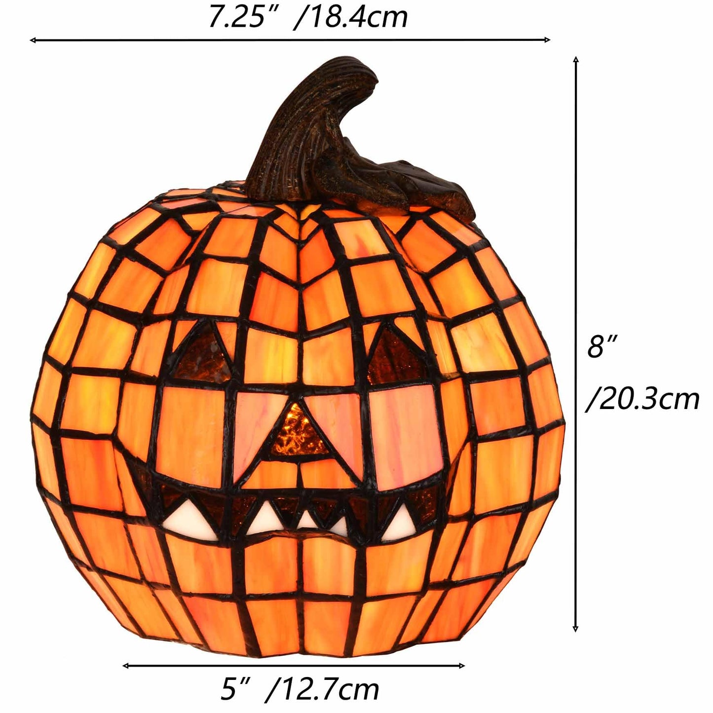 Bieye L10927 Carved Pumpkin Tiffany Style Stained Glass Accent Table Lamp for Halloween Decor