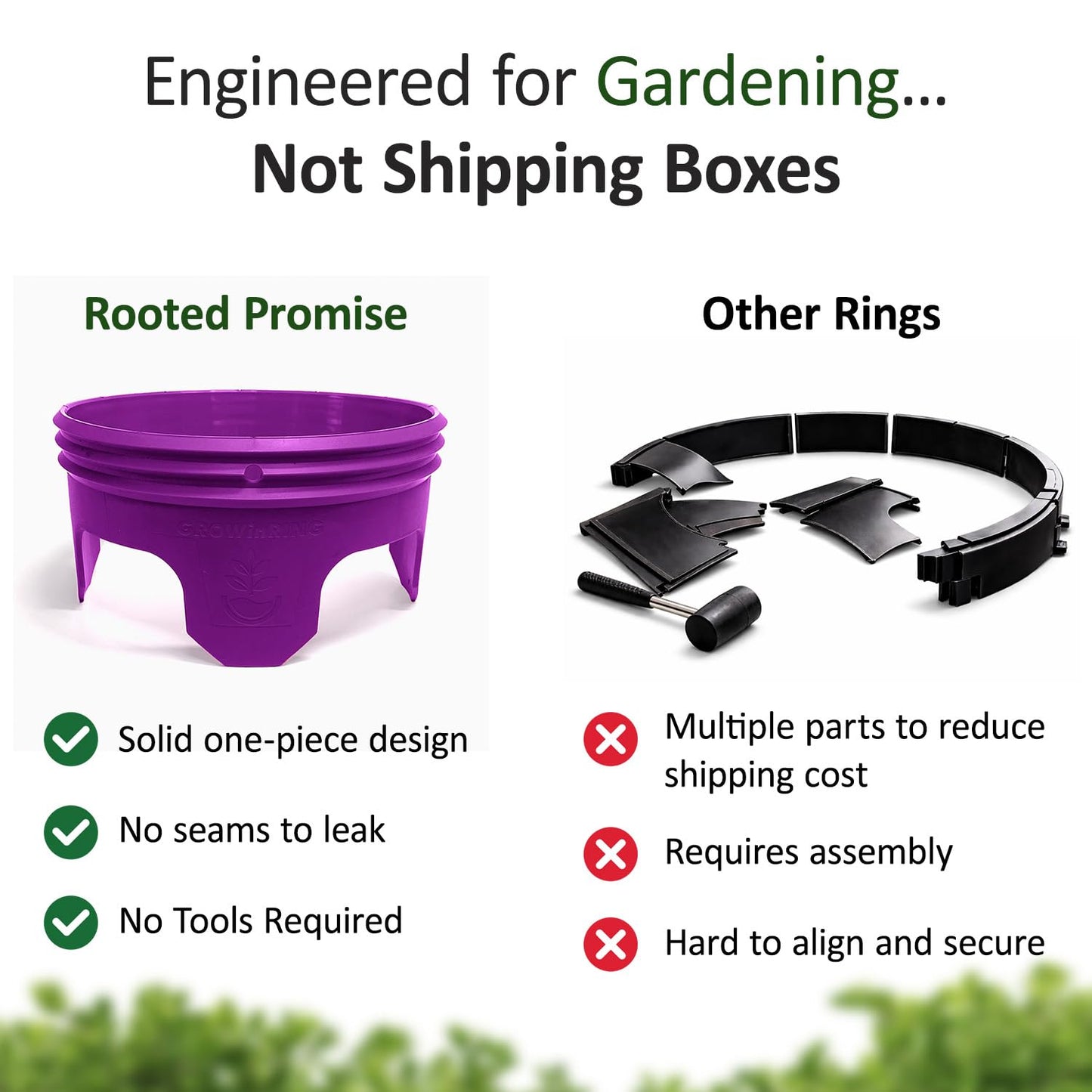 7 inch Solid Planting Grow Rings | 6 Pack Purple | One-Piece Design for Deep Root Watering Veggies, Herbs & Flowers | Mulch & Soil Barrier | Deter Slugs and Cutworms | Heavy Duty | Made in USA