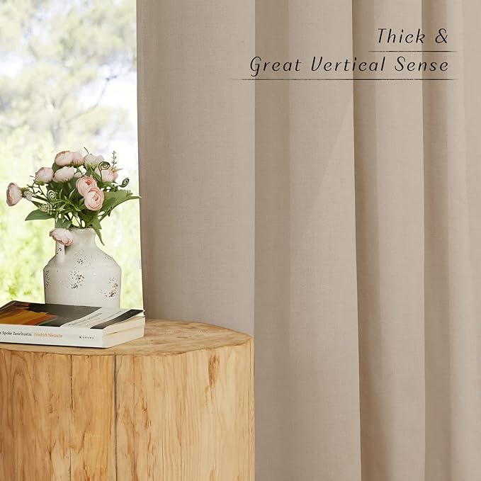 NICETOWN Rustic Linen 144 inch Long Curtains for Living Room, Grommet Privacy Added Thick Linen Weave with Light Filter Window Curtains & Drapes for Bedroom, Taupe, W55 x L144, 2 Panels