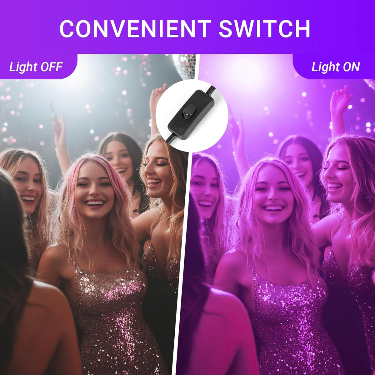 2 Pack 120W LED Black Lights, IP66 Waterproof Blacklight Flood Lights with Plug & Switch, UV Lighting for Halloween Party, Glow in The Dark, Body Paint, Stage & Neon Glow Deco