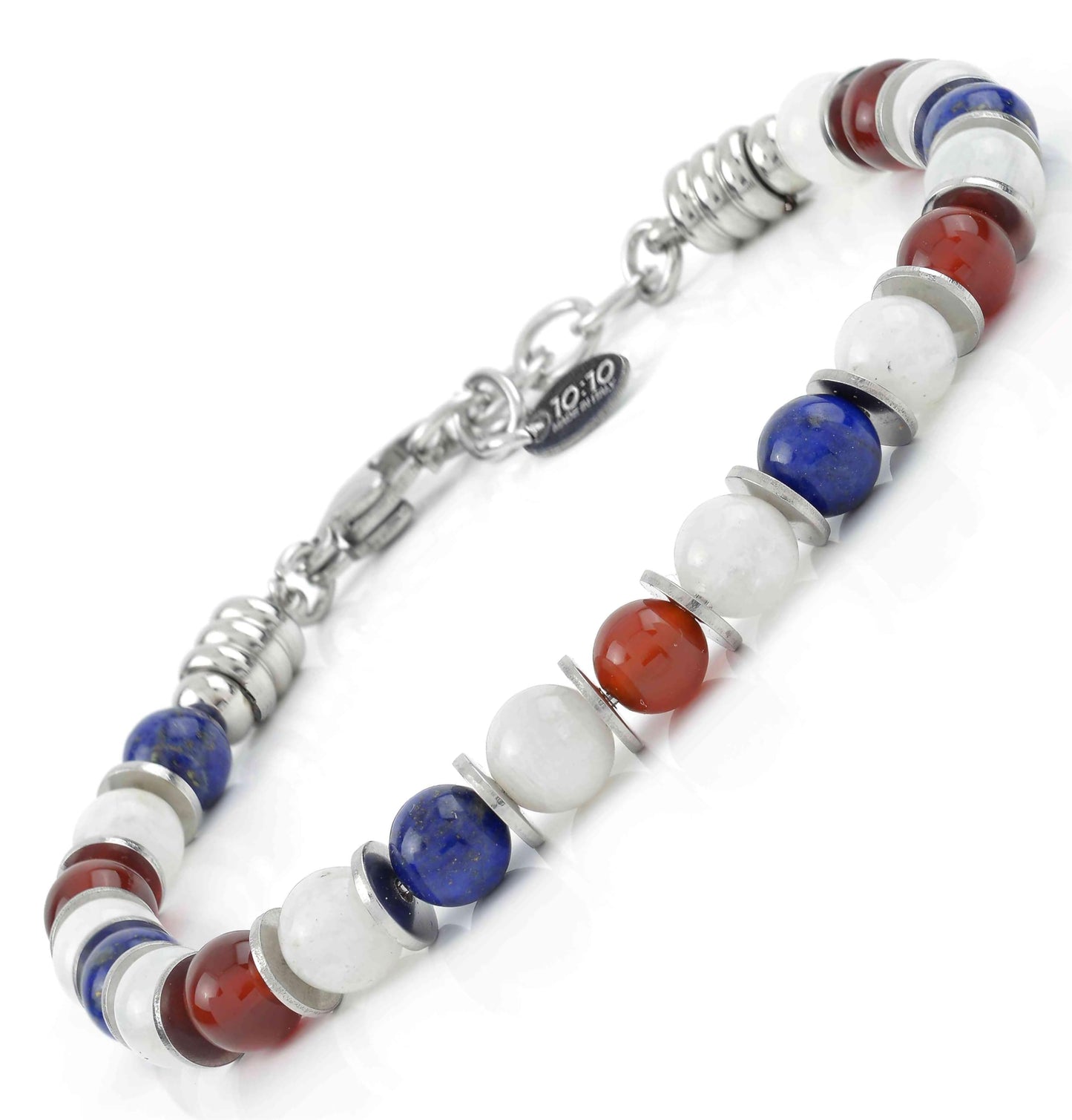 10:10 Beaded Bracelet for Men and Women – Natural Gemstone and Stainless Steel – Adjustable, Durable and Elegant – Made in Italy - Carnelian - Moonstone - Lapis Lazuli