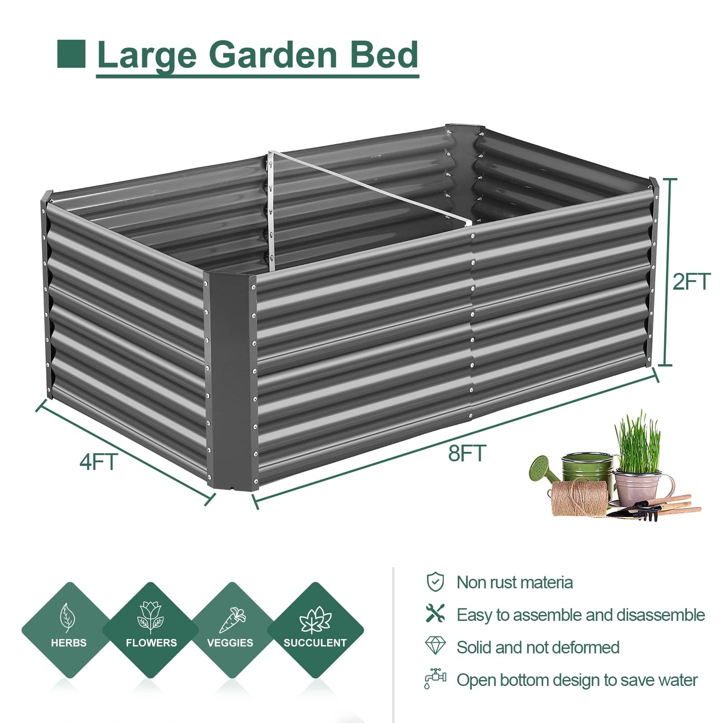 Land Guard 8×4×2 ft Galvanized Raised Garden Bed Kit, Galvanized Planter Raised Garden Boxes Outdoor, Large Metal Raised Garden Beds for Vegetables(Grey)…