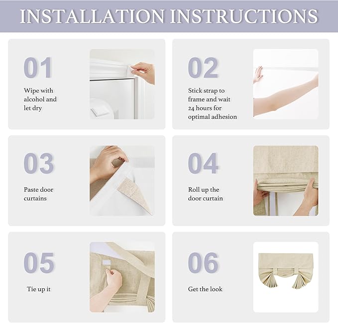RYB HOME 100% Blackout Patio Door Large Glass Window Curtains, Linen Textured Blend Insulating Privacy Tie Up Shades Living Room French Door Blinds, W 26 x L 80 inches, Beige, 1 Pc