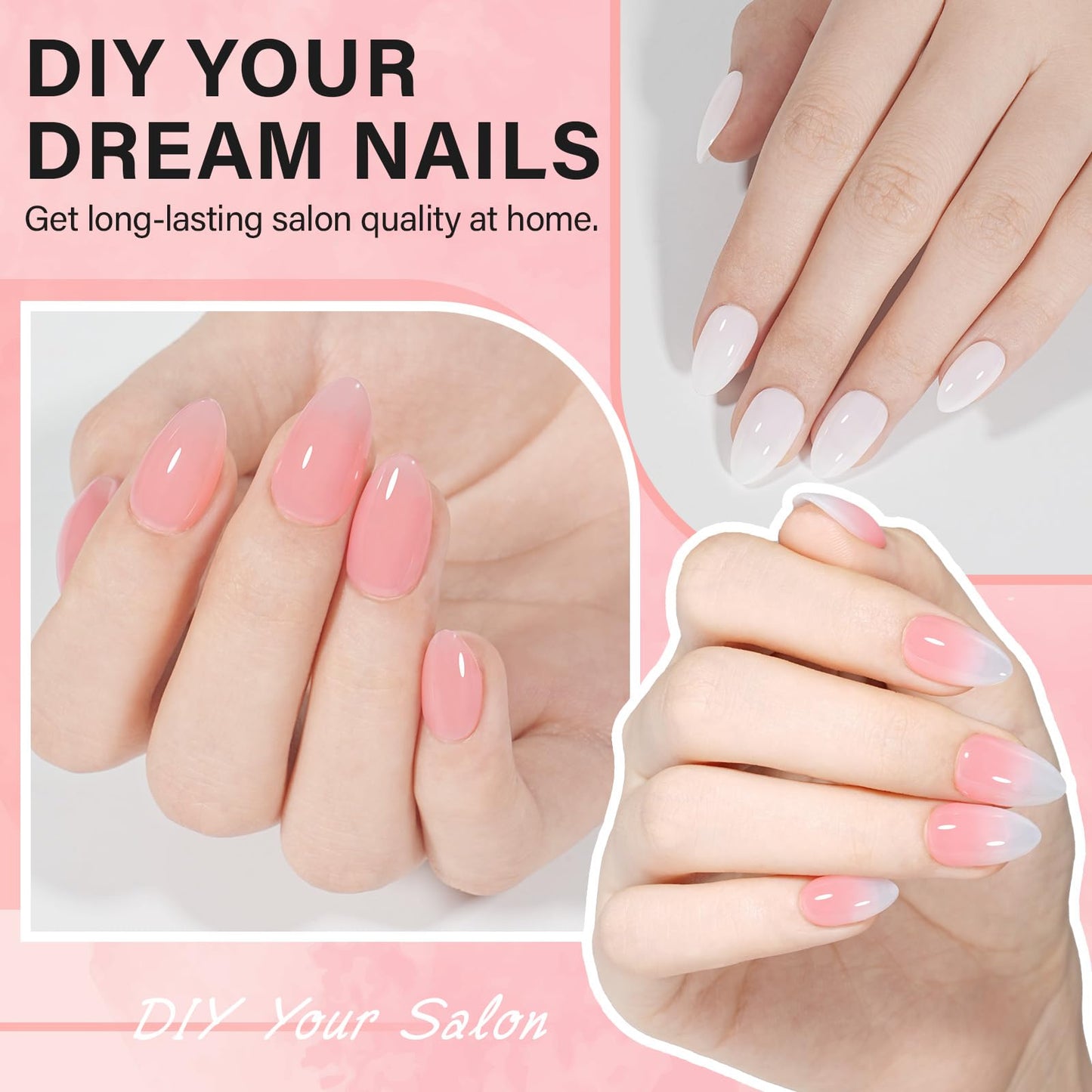 AILLSA Almond Nail Kit with U V Lamp 240pcs Short Gel Nail Tips and Glue Gel Kit with 2 in 1 Nail Glue Base Top Coat and Nail Dehydrator for Beginners DIY Home Salon