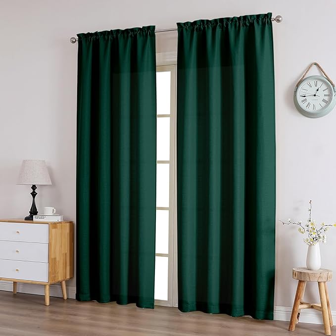Chyhomenyc Hunter Green Curtains 78 Inch Length 2 Panels Set, Faux Linen Textured Light Filtering Soft Airy Farmhouse Curtain Drapes for Living Room Bedroom, 40Wx78L