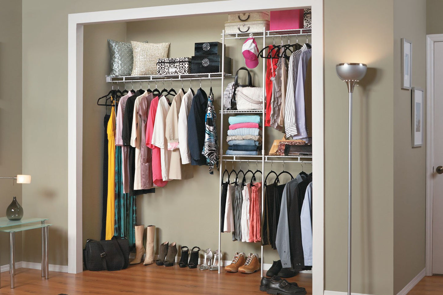 ClosetMaid Wire Closet Organizer System, Adjustable from 5 to 8 Ft., with Shelves, Hardware, Durable Steel, Fixed Mount Installation, White
