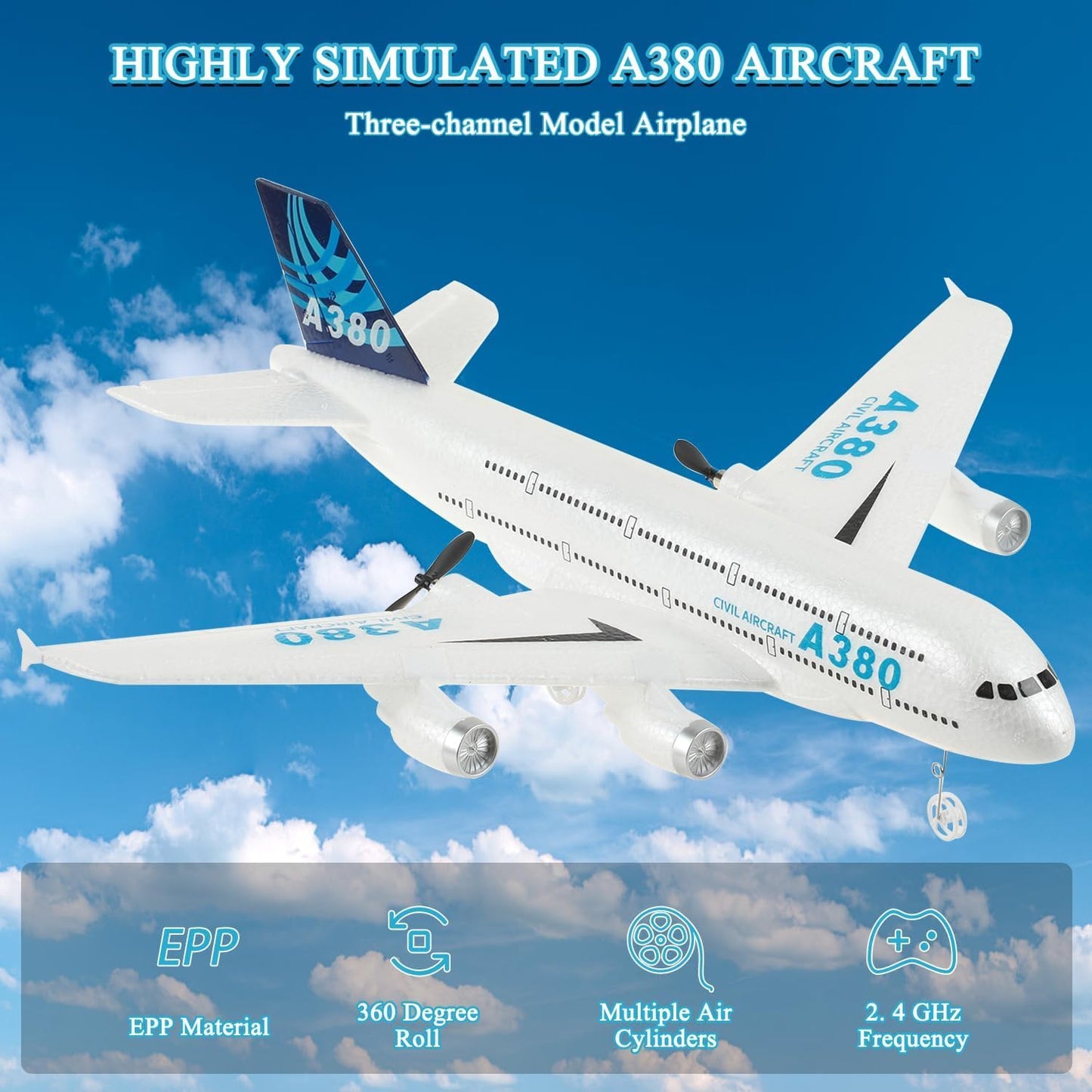RC Plane,Remote Control Airplane Ready to Fly, 2 Channels RC Airplane Airbus A380,Remote Control Plane for Kids Children Adults Beginners