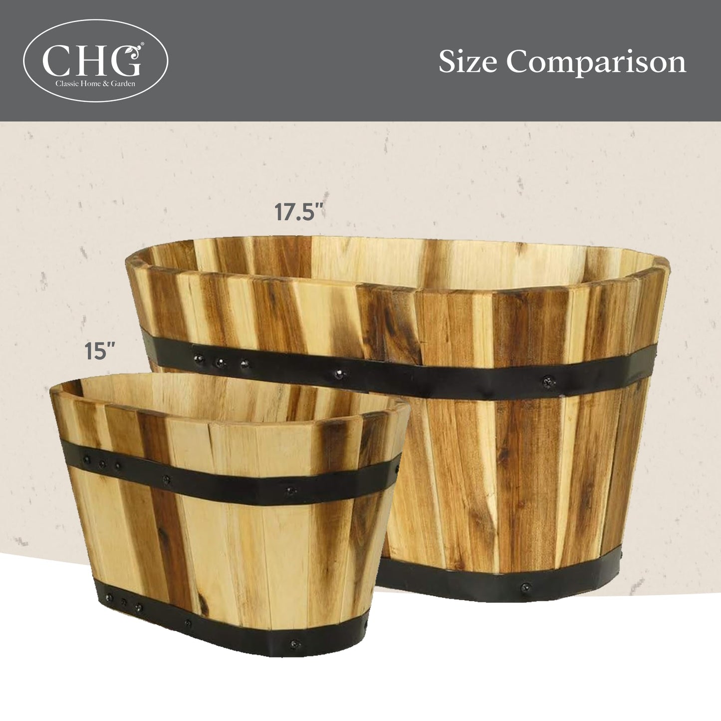 Classic Home & Garden 140011 Oval Barrel Planter, Acacia