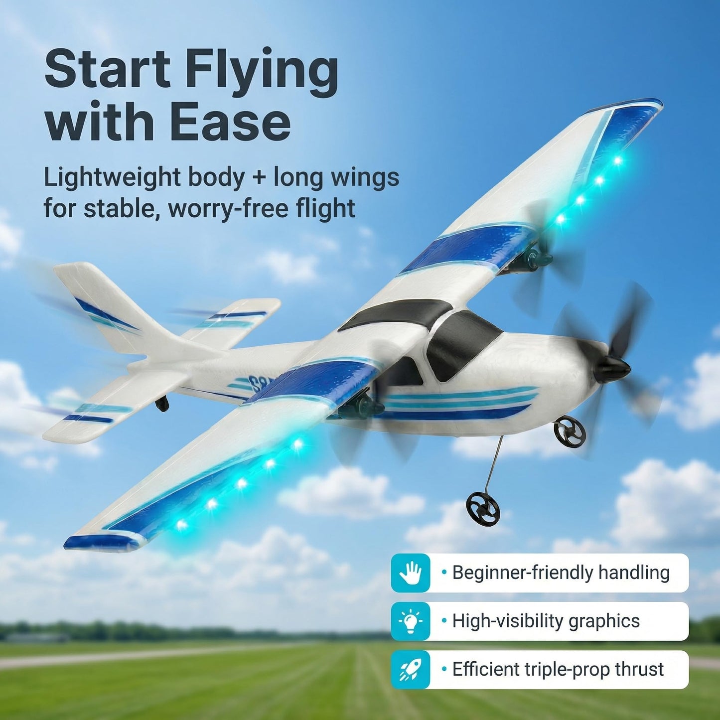 MATHSLICE RC Airplane,RC Plane, 2.4GHz 2 Channels RTF RC Aircraft with 3-Axis Gyro for Beginner Easy to Speedy Fly Glider Toys with 2 Extra Batteries [ 3 Batteries ]