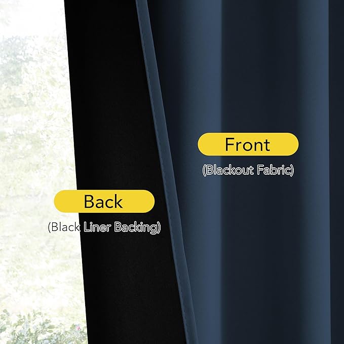 NICETOWN 100% Blackout French Door Curtain,Privacy Thermal Insulated Window Curtain with Adjustable Tieback for Glass Front Sliding Patio Door, 1 Panel, 36W x 72L, Navy