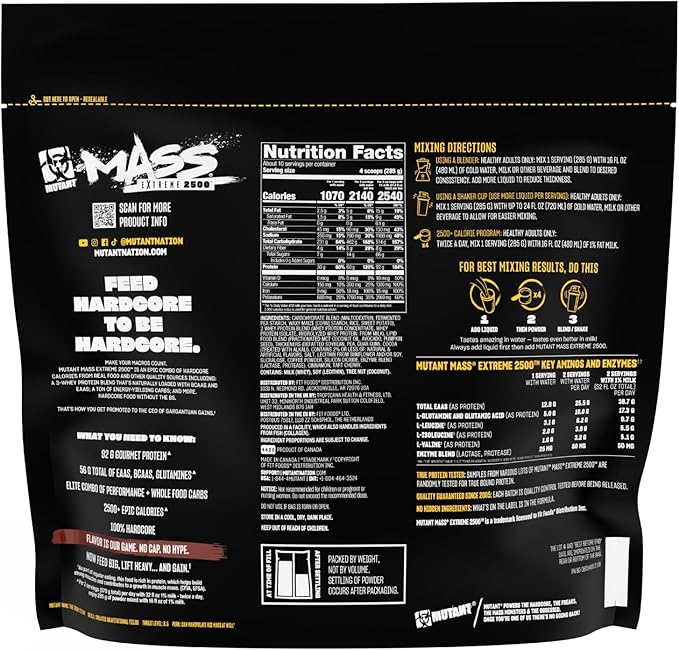 Mutant Mass Extreme Gainer – Whey Protein Powder – Build Muscle Size and Strength – High Density Clean Calories (Triple Chocolate, 6 lbs)